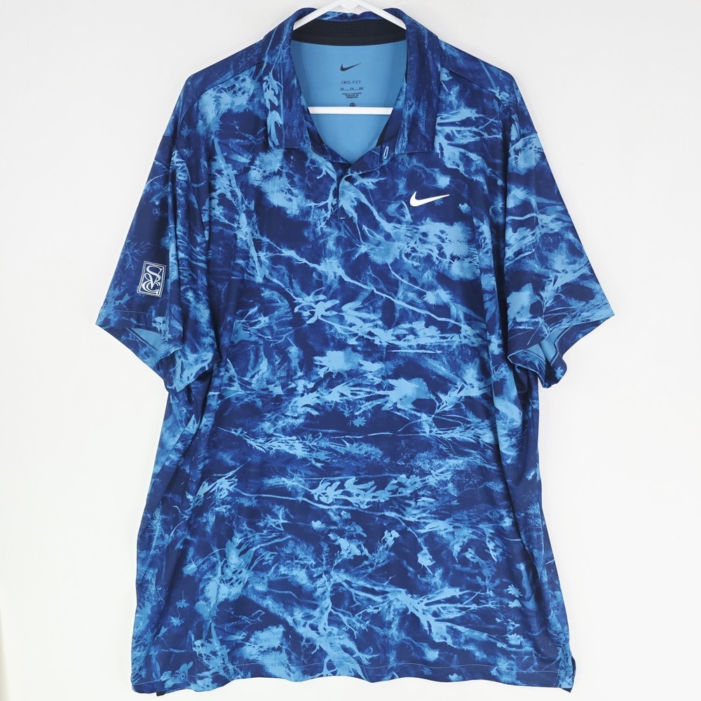 Nike DriFIT Tour Men 2XL Blue Flare Abstract Golf Polo Shirt Short Sleeve DX6090